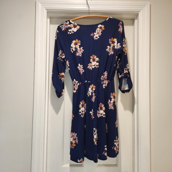 French Grey Quarter Sleeve Floral Navy Dress Womens Size Large - Picture 2 of 10